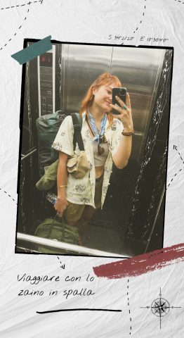 Ragazza con due zaini pronta per viaggiare all'avventura in Vietnam